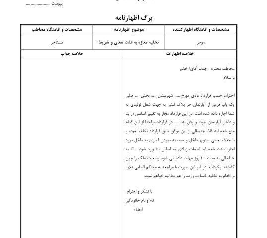تخلیه مغازه به علت تعدی و تفریط